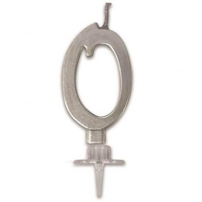 Bougie anniversaire chiffre 0 argent metallique