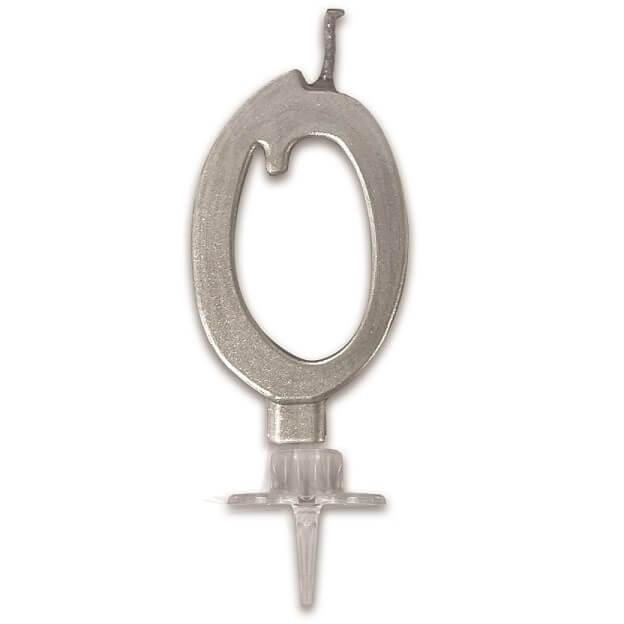 Bougie anniversaire chiffre 0 argent metallique