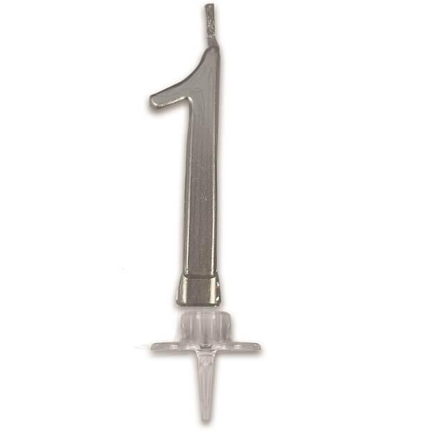 Bougie anniversaire chiffre 1 argent metallique