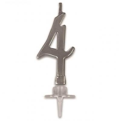 Bougie anniversaire chiffre 4 argent metallique