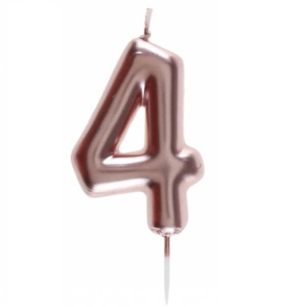 Bougie anniversaire chiffre 4 rose gold sur pique