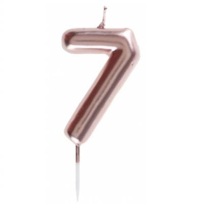 Bougie gâteau anniversaire rose gold chiffre 7 sur pique (x1) REF/7305