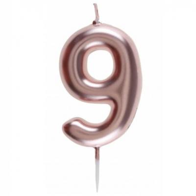 Bougie gâteau anniversaire rose gold chiffre 9 sur pique (x1) REF/7305