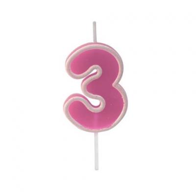 Bougie anniversaire rose 3ans (x1) REF/BGA1401/3