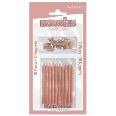 Bougie anniversaire rose gold paillete avec support