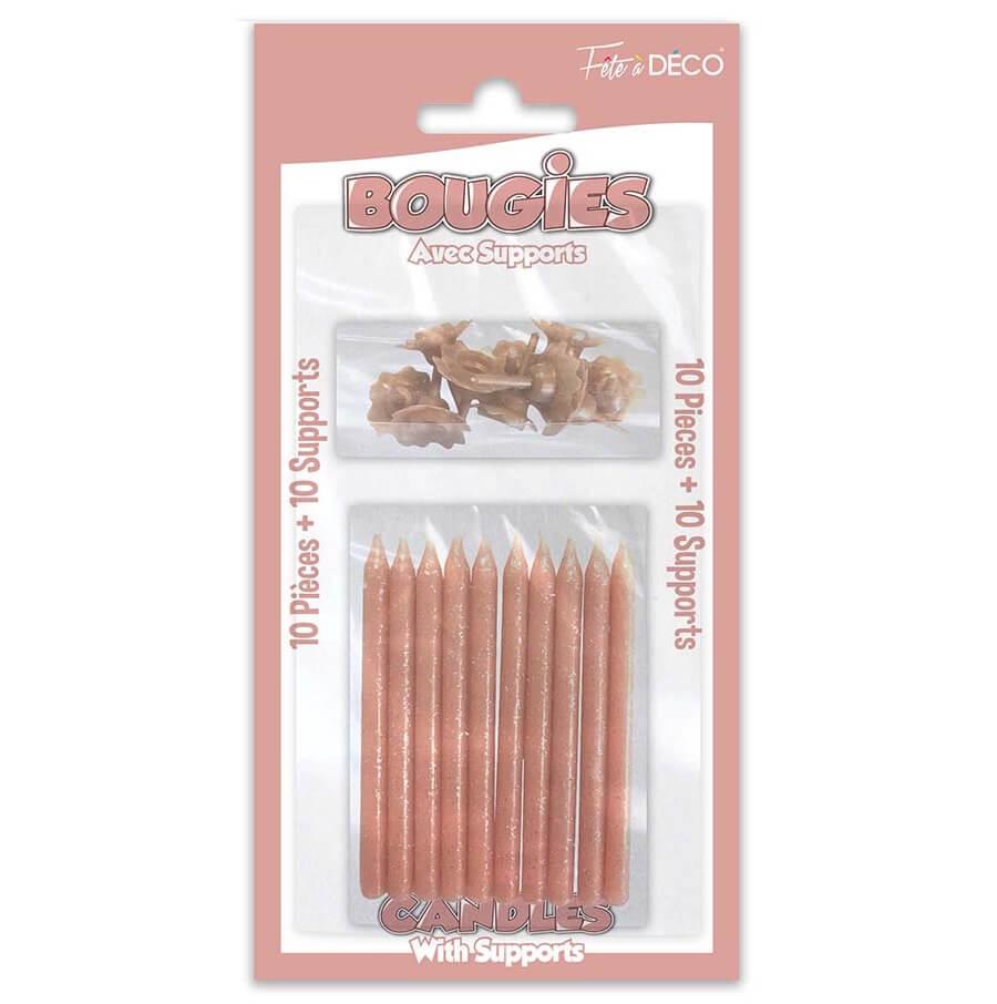 Bougie anniversaire rose gold paillete avec support
