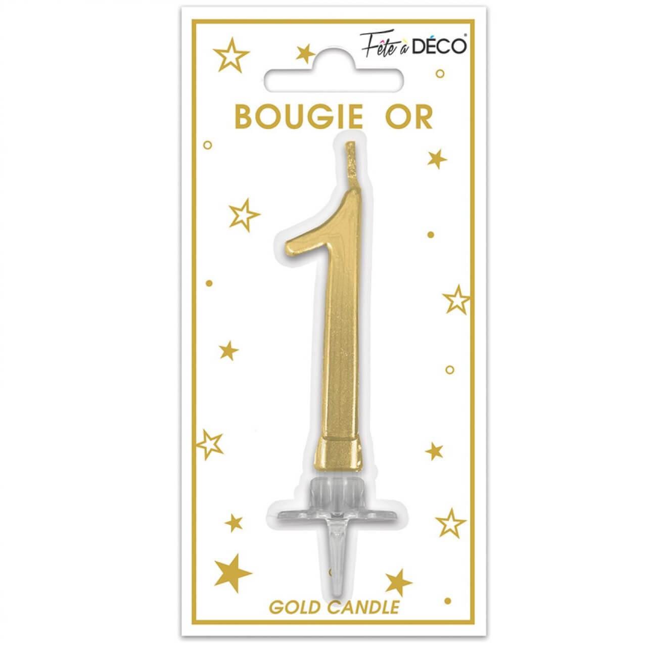 Bougie chiffre doré et paillettes x1 - Bougies d'anniversaire pour gâteau