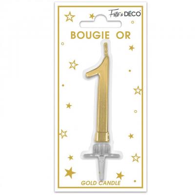 1 Bougie chiffre 1 doré or métallique pour gâteau fête anniversaire REF/BMCOR01