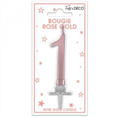 1 Bougie chiffre 1 rose gold métallique pour gâteau fête anniversaire REF/BMCRG01