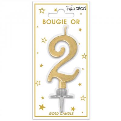 1 Bougie chiffre 2 doré or métallique pour gâteau fête anniversaire REF/BMCOR02