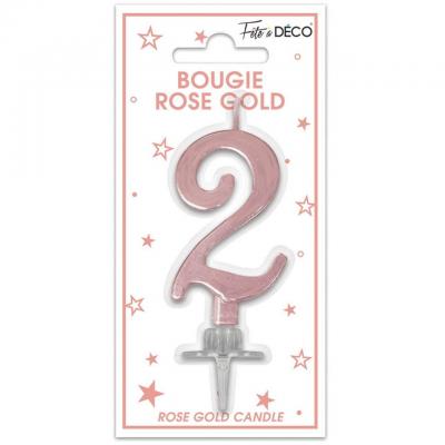 Bougie chiffre 2 rose gold gateau fete anniversaire