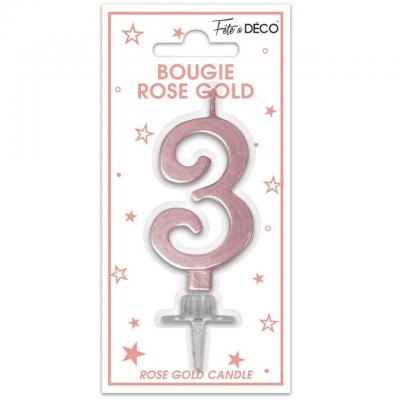 Bougie chiffre 3 rose gold gateau fete anniversaire