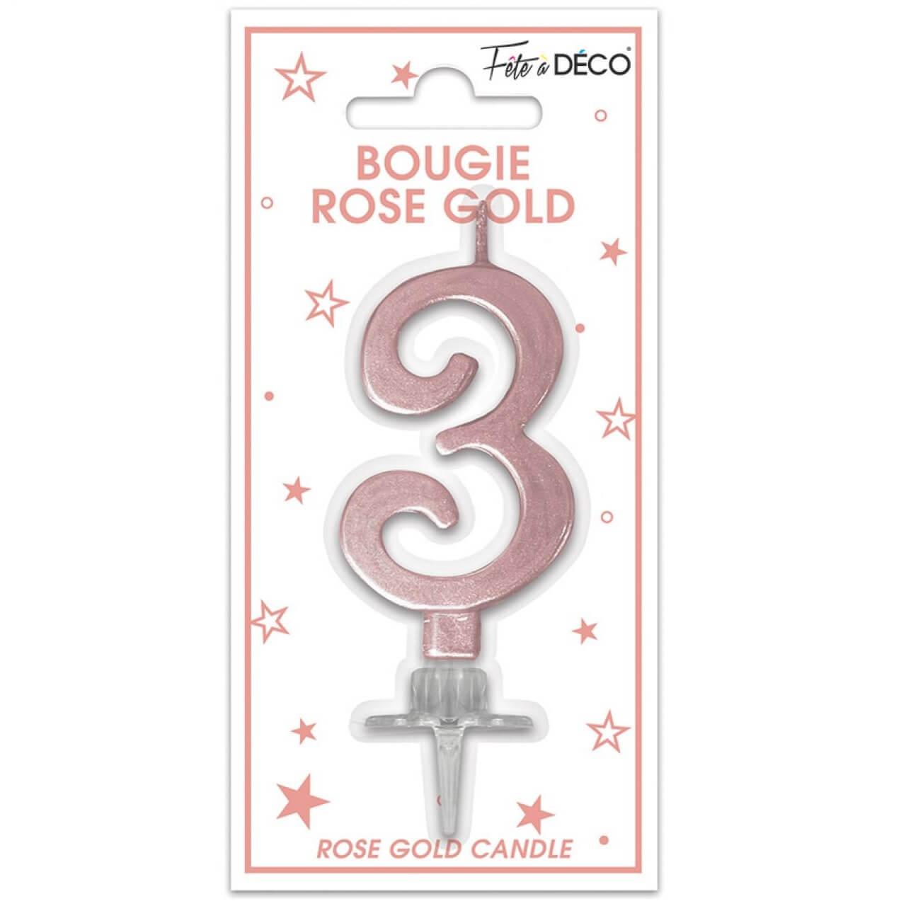 Bougie chiffre 3 rose gold gateau fete anniversaire