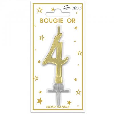 1 Bougie chiffre 4 doré or métallique pour gâteau fête anniversaire REF/BMCOR04