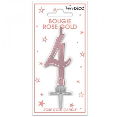 1 Bougie chiffre 4 rose gold métallique pour gâteau fête anniversaire REF/BMCRG04