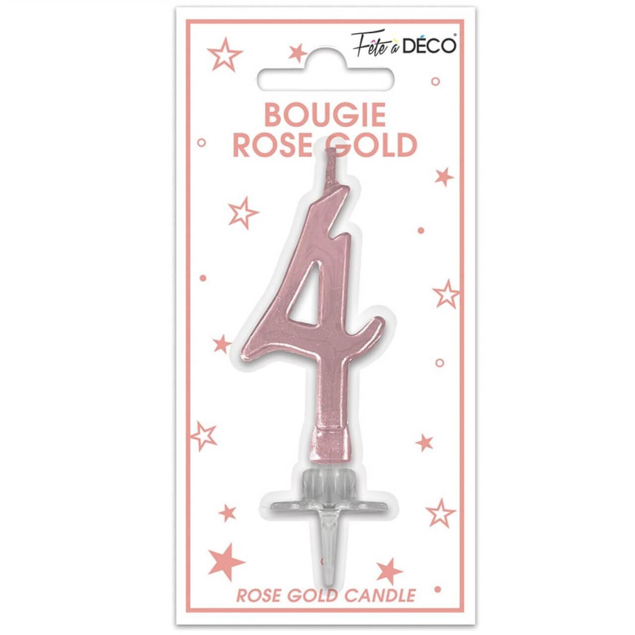 Bougie chiffre 4 rose gold gateau fete anniversaire