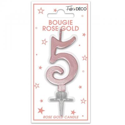 1 Bougie chiffre 5 rose gold métallique pour gâteau fête anniversaire REF/BMCRG05