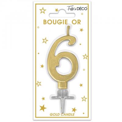 1 Bougie chiffre 6 doré or métallique pour gâteau fête anniversaire REF/BMCOR06