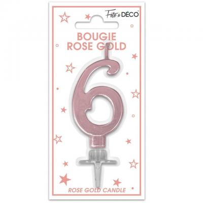 1 Bougie chiffre 6 rose gold métallique pour gâteau fête anniversaire REF/BMCRG06