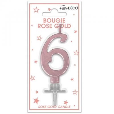 Bougie chiffre 6 rose gold gateau fete anniversaire