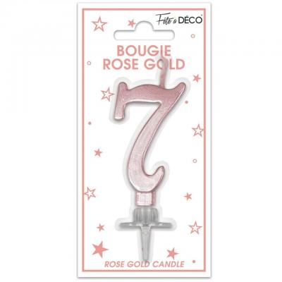 1 Bougie chiffre 7 rose gold métallique pour gâteau fête anniversaire REF/BMCRG07