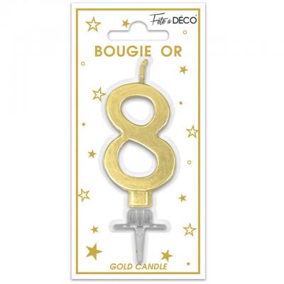 1 Bougie chiffre 8 doré or métallique pour gâteau fête anniversaire REF/BMCOR08