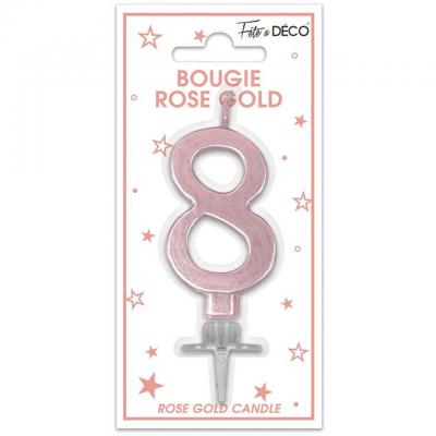 1 Bougie chiffre 8 rose gold métallique pour gâteau fête anniversaire REF/BMCRG08