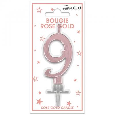 1 Bougie chiffre 9 rose gold métallique pour gâteau fête anniversaire REF/BMCRG09