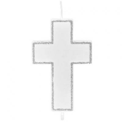 Bougie communion croix argent 6cm (x1) REF/BG070