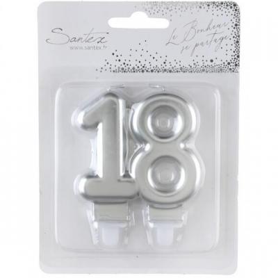 Bougie decorative pour gateau d anniversaire 18ans argentee metallisee