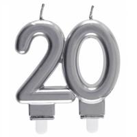 Bougie decorative pour gateau d anniversaire 20ans argentee metallisee