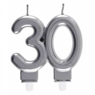 Bougie decorative pour gateau d anniversaire 30ans argentee metallisee