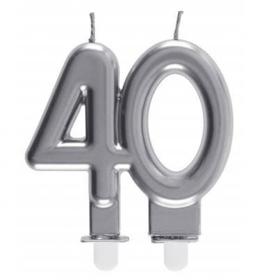 Bougie decorative pour gateau d anniversaire 40ans argentee metallisee