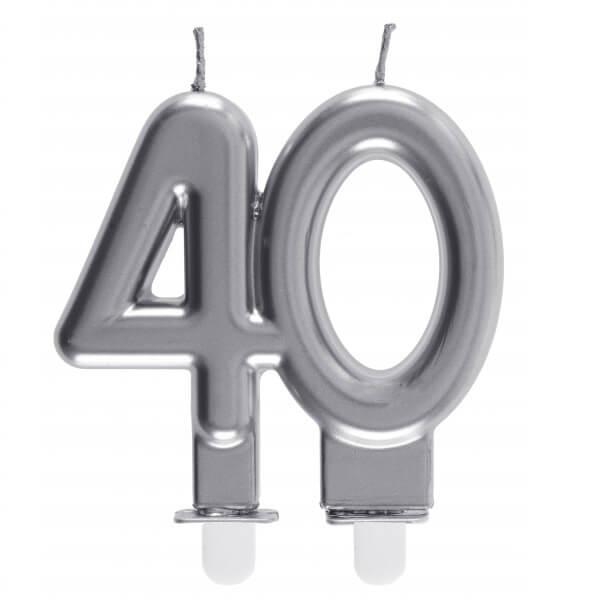Bougie decorative pour gateau d anniversaire 40ans argentee metallisee