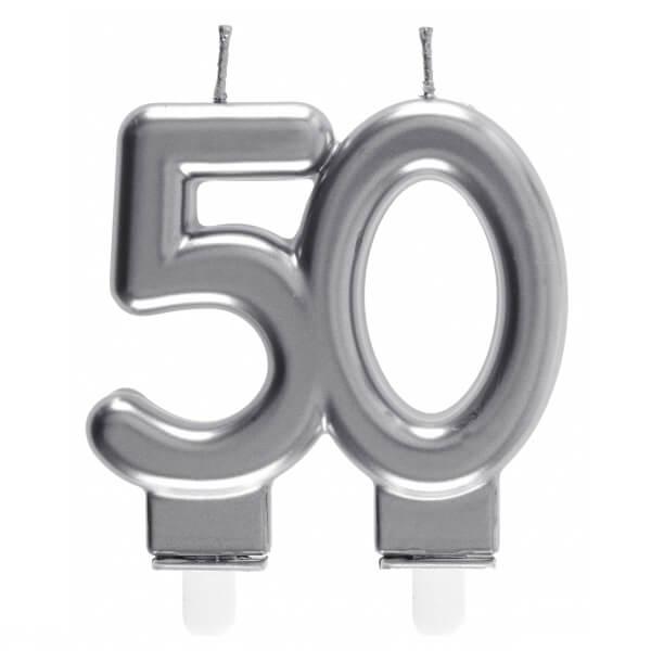 Bougie decorative pour gateau d anniversaire 50ans argentee metallisee
