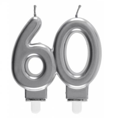 Bougie decorative pour gateau d anniversaire 60ans argentee metallisee
