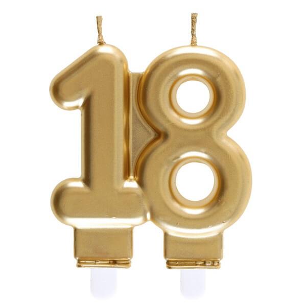 Bougie doree metallisee 18ans pour decoration gateau d anniversaire