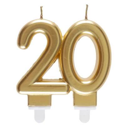 Bougie doree metallisee 20ans pour decoration gateau d anniversaire