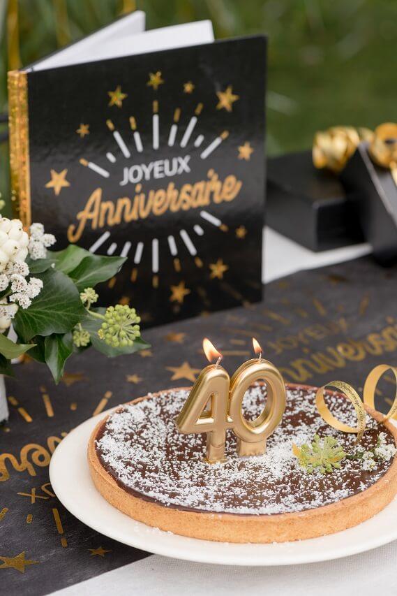 Bougie dorée métallisée 40ans pour gâteau anniversaire R/6930