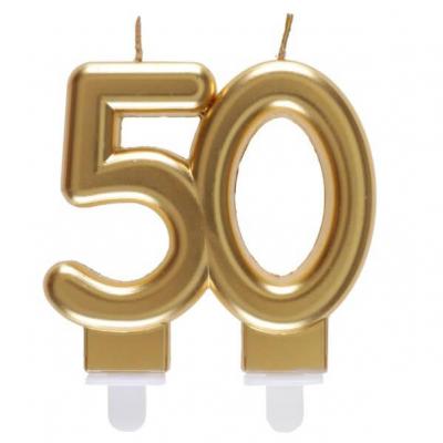 Bougie doree metallisee 50ans pour decoration gateau d anniversaire