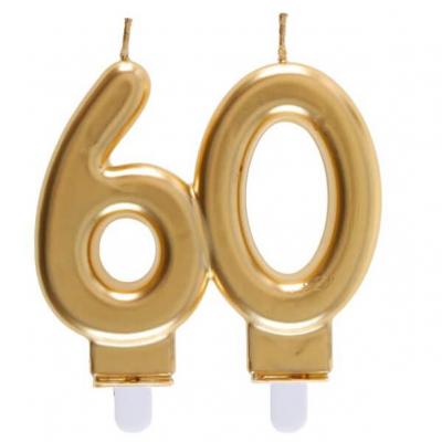 Bougie dorée métallisée 60ans pour décoration gâteau d'anniversaire (x1) REF/6930