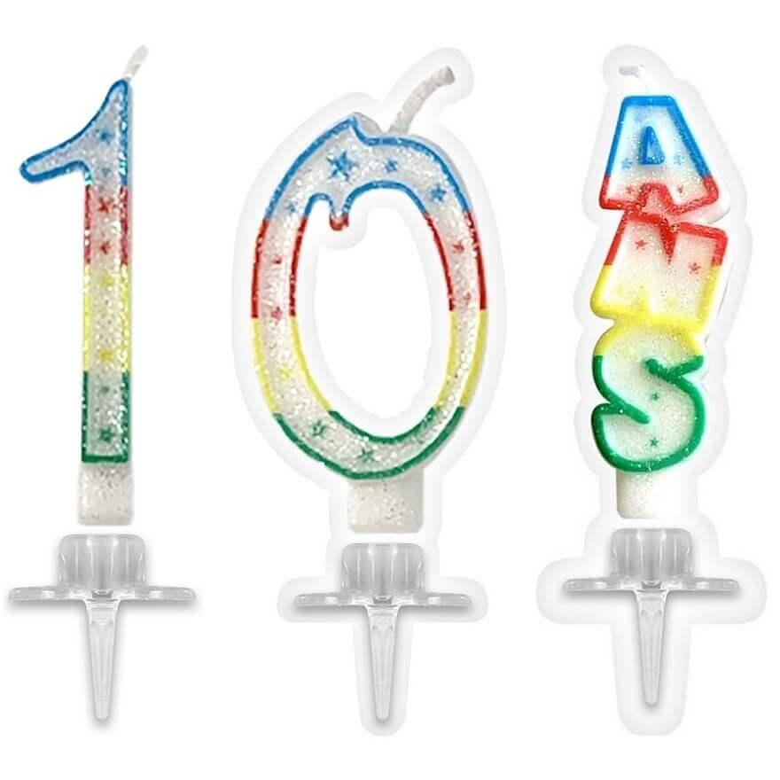 1 Pack bougie anniversaire 2 ans pailletée multicolore /BBC0