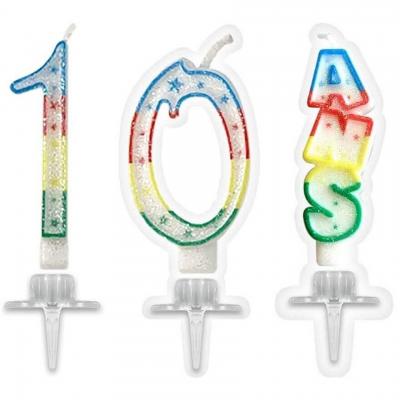 1 Pack bougie anniversaire 10 ans pailletée multicolore REF/BBC0