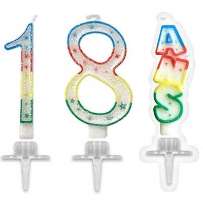 1 Pack bougie anniversaire 18 ans pailletée multicolore REF/BBC0