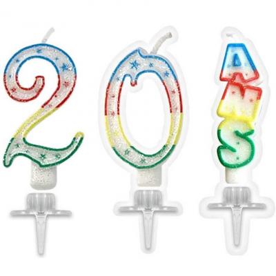 1 Pack bougie anniversaire 20 ans pailletée multicolore REF/BBC0