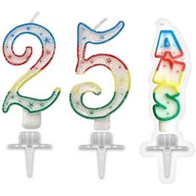 1 Pack bougie anniversaire 25 ans pailletée multicolore REF/BBC0