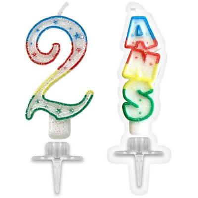 1 Pack bougie anniversaire 2 ans pailletée multicolore REF/BBC0