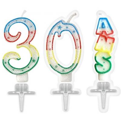 1 Pack bougie anniversaire 30 ans pailletée multicolore REF/BBC0