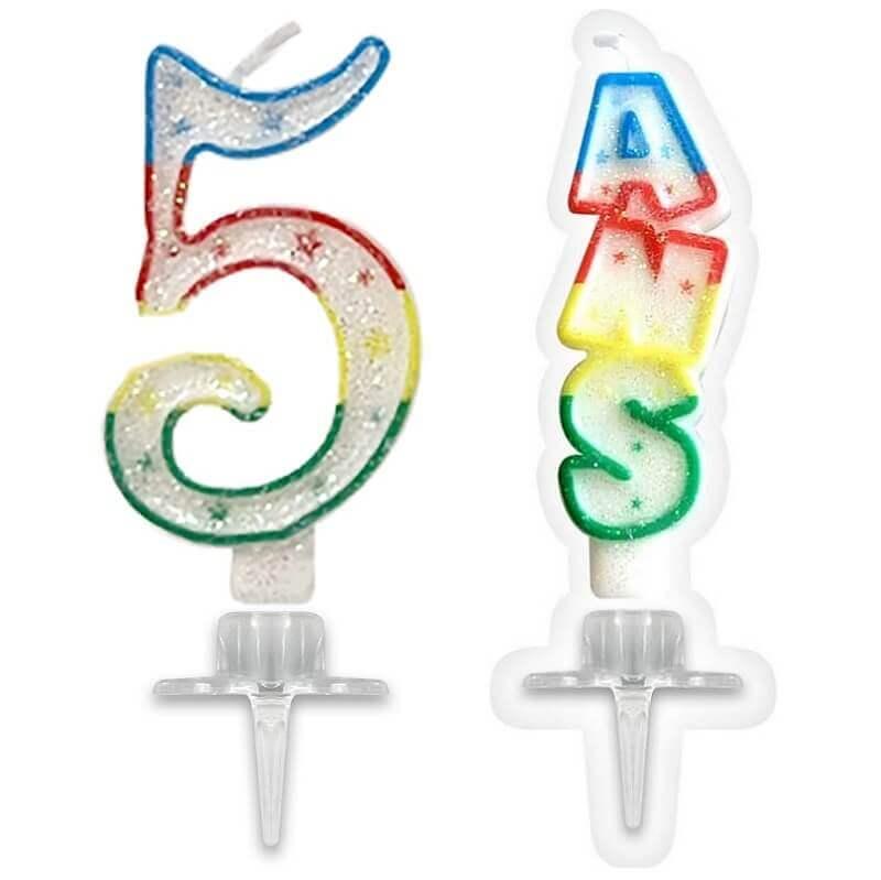 1 Pack bougie anniversaire 5 ans pailletée multicolore /BBC0