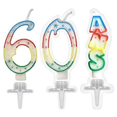 1 Pack bougie anniversaire 60 ans pailletée multicolore REF/BBC0